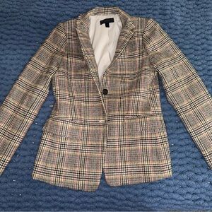 J Crew Wool Plaid Blazer with Button Closure